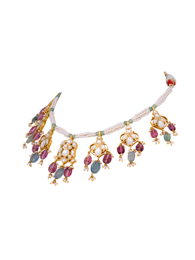 Silver Gulbagh Polki Necklace with Earrings