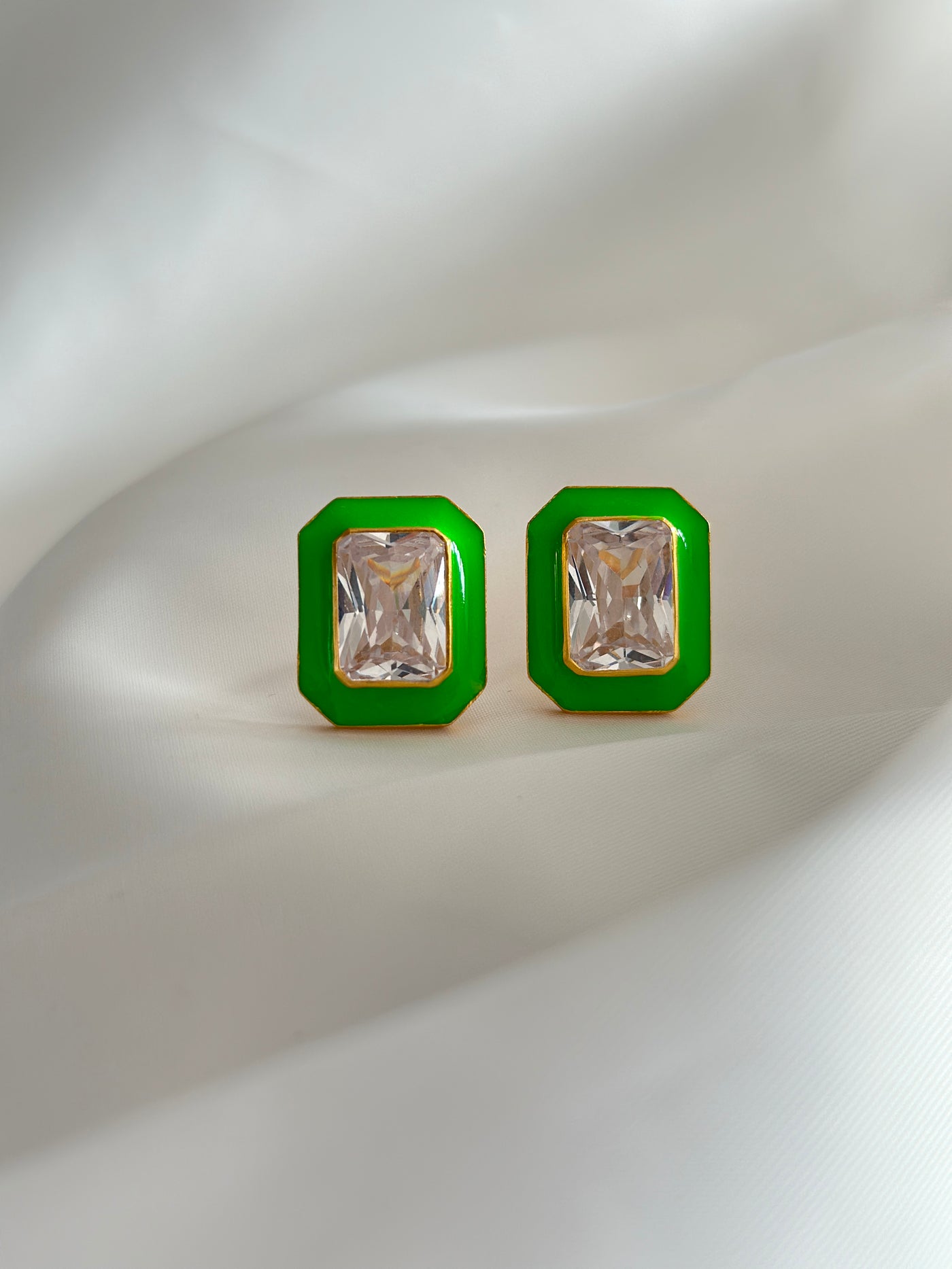 Green Enamelled Alma Earrings