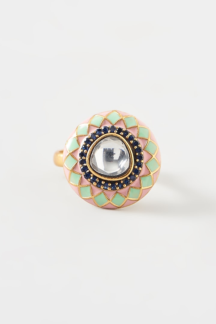 Pure Silver With Beige Enamel Sai Ring