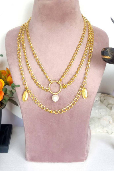 Pearl And Shell Tri Fold Chain