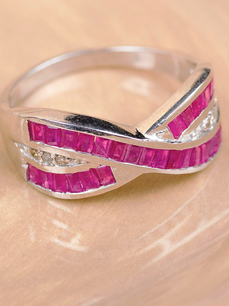Silver Crisscross Ruby Ring