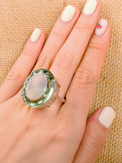 Silver Cocktail Ring in Green Amethyst