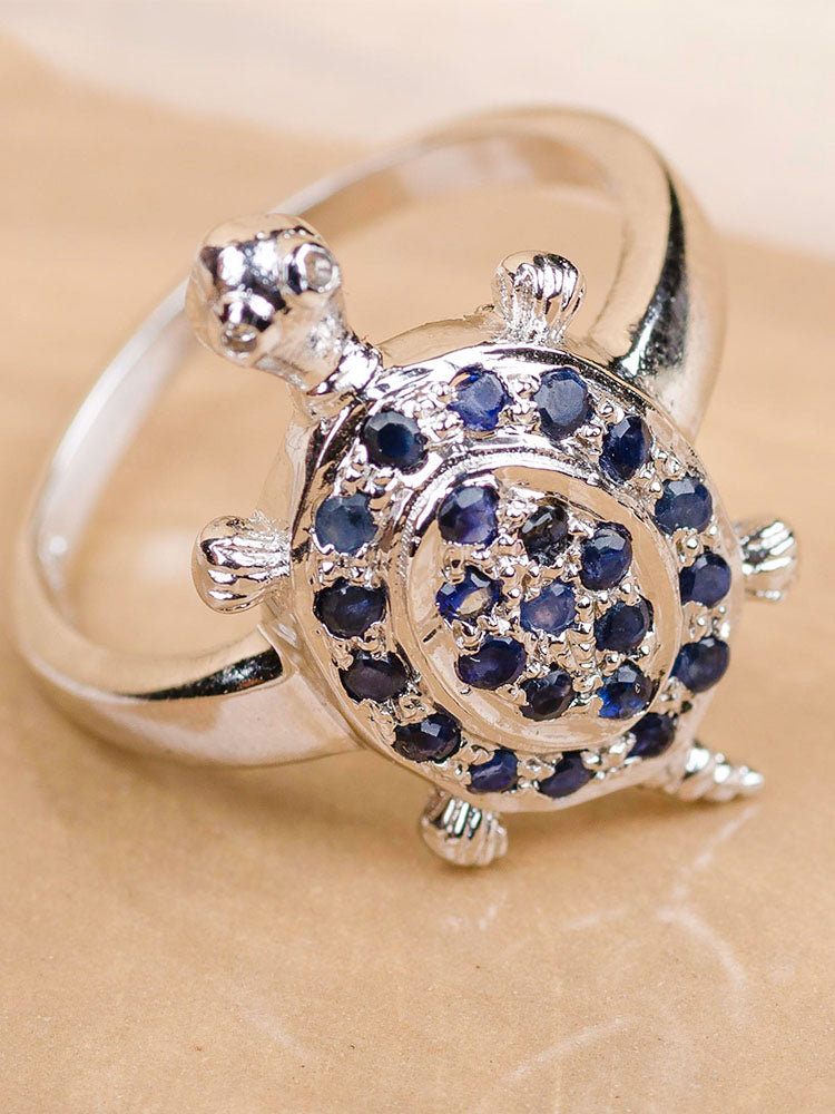 Silver Turtle Sapphire Ring