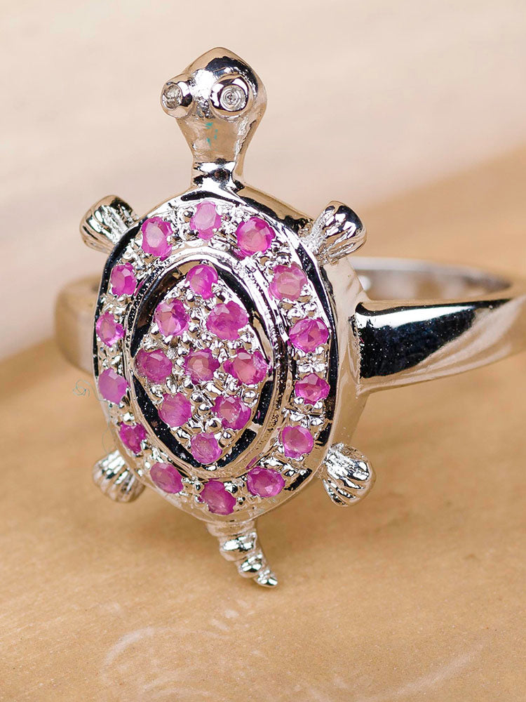 Silver Turtle Ruby Ring