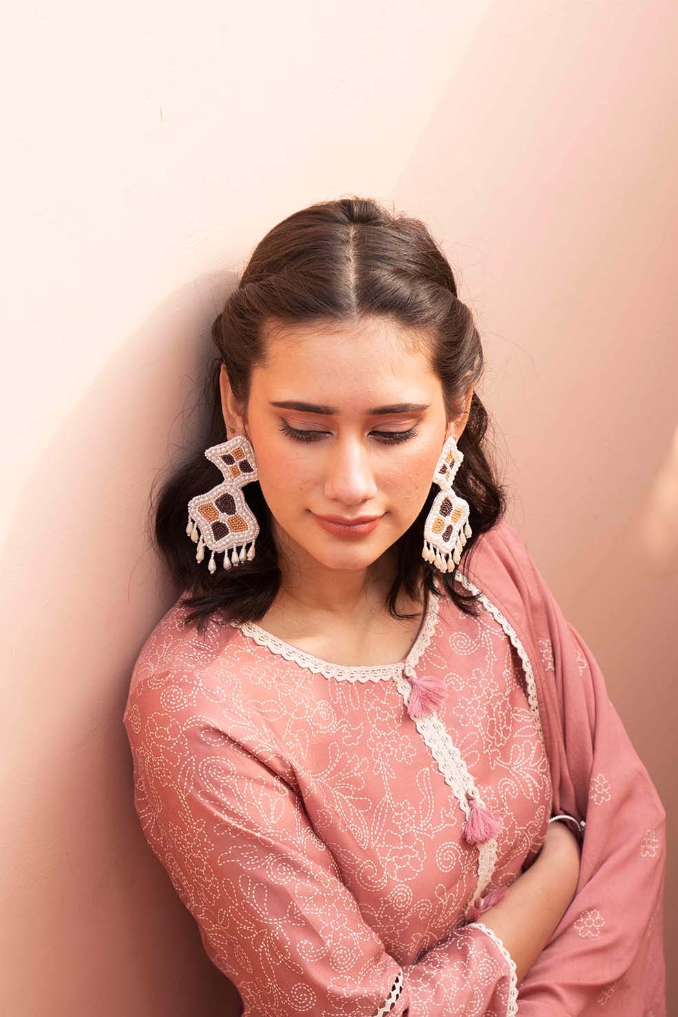 Heba Braided Earrings - Beige Brown