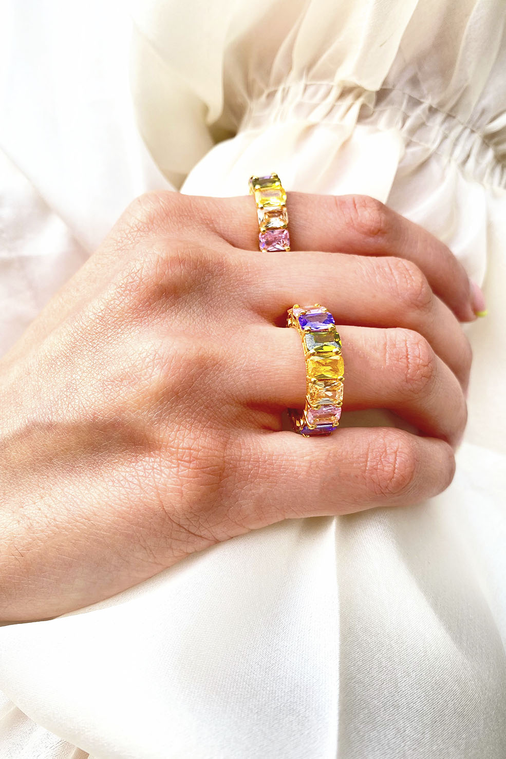Multi Tone Crystal SS Ring