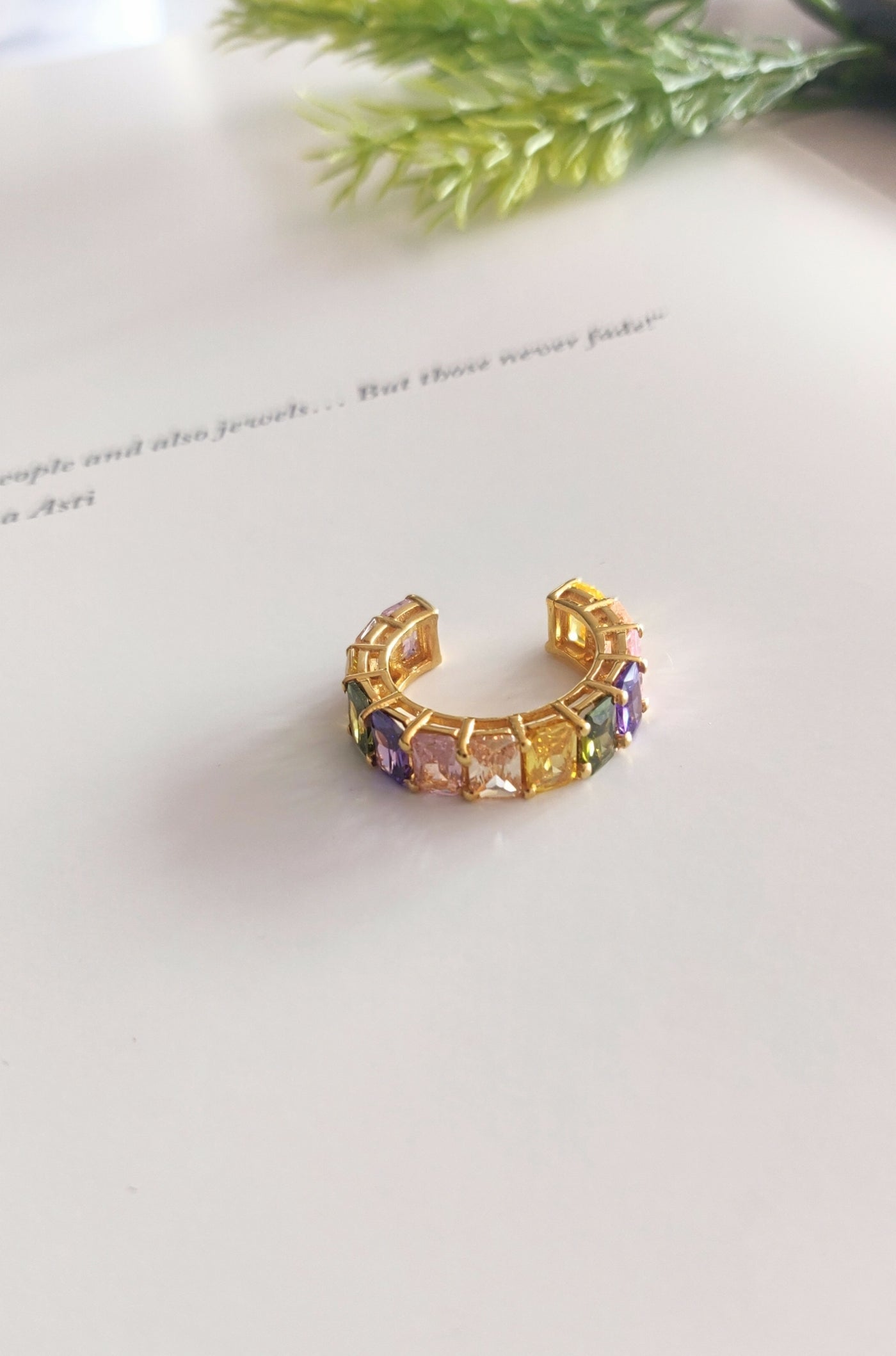 Multi Tone Crystal SS Ring