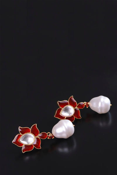 Silver Lotus Baraque Polki Earrings