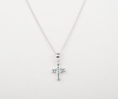 Silver Emerald Studded Cross Pendant