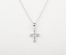 Load image into Gallery viewer, Silver Emerald Studded Cross Pendant
