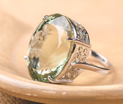 Silver Cocktail Ring in Green Amethyst