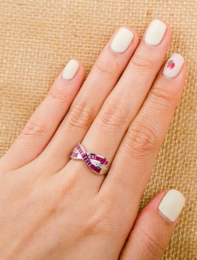 Silver Crisscross Ruby Ring