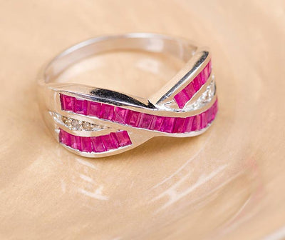 Silver Crisscross Ruby Ring