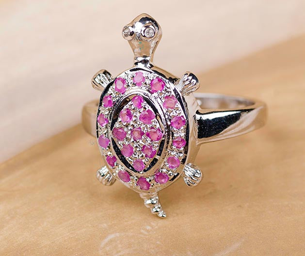 Silver Turtle Ruby Ring