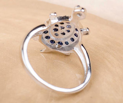 Silver Turtle Sapphire Ring