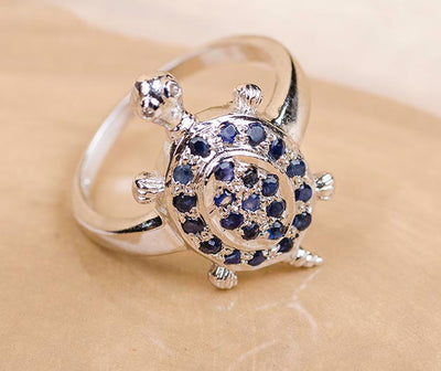 Silver Turtle Sapphire Ring