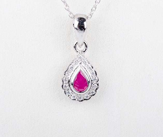 Silver Pear Ruby Pendant