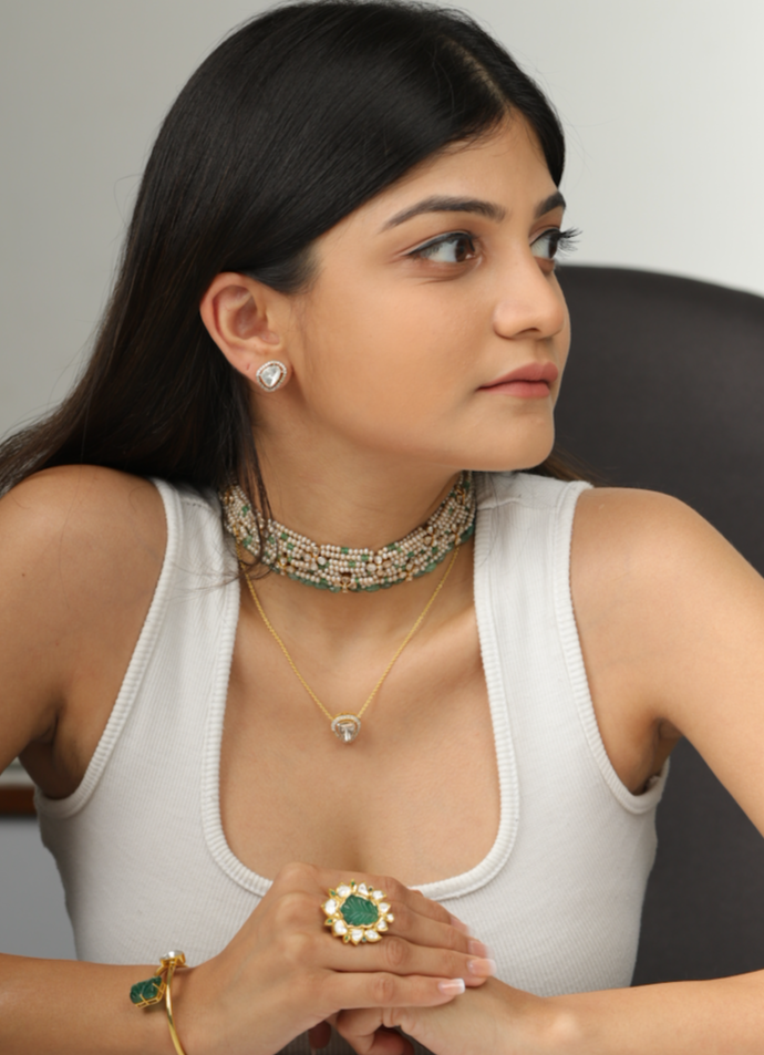 Pearls Choker with Polki in 14kt Gold